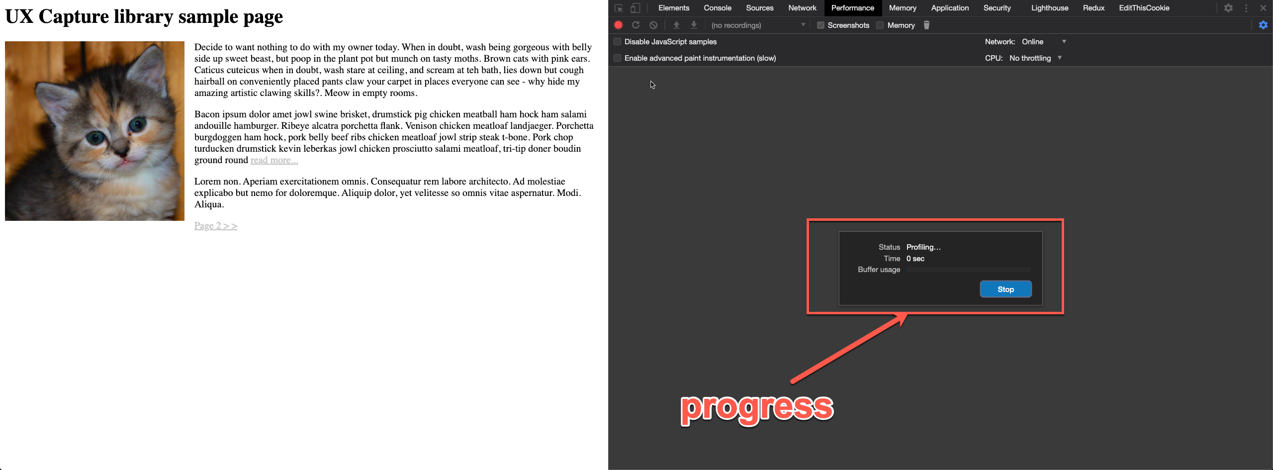 Profiling progress indicator
